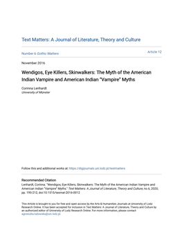 Wendigos, Eye Killers, Skinwalkers: the Myth of the American Indian Vampire and American Indian “Vampire” Myths