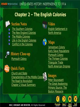 Chapter 2 – the English Colonies