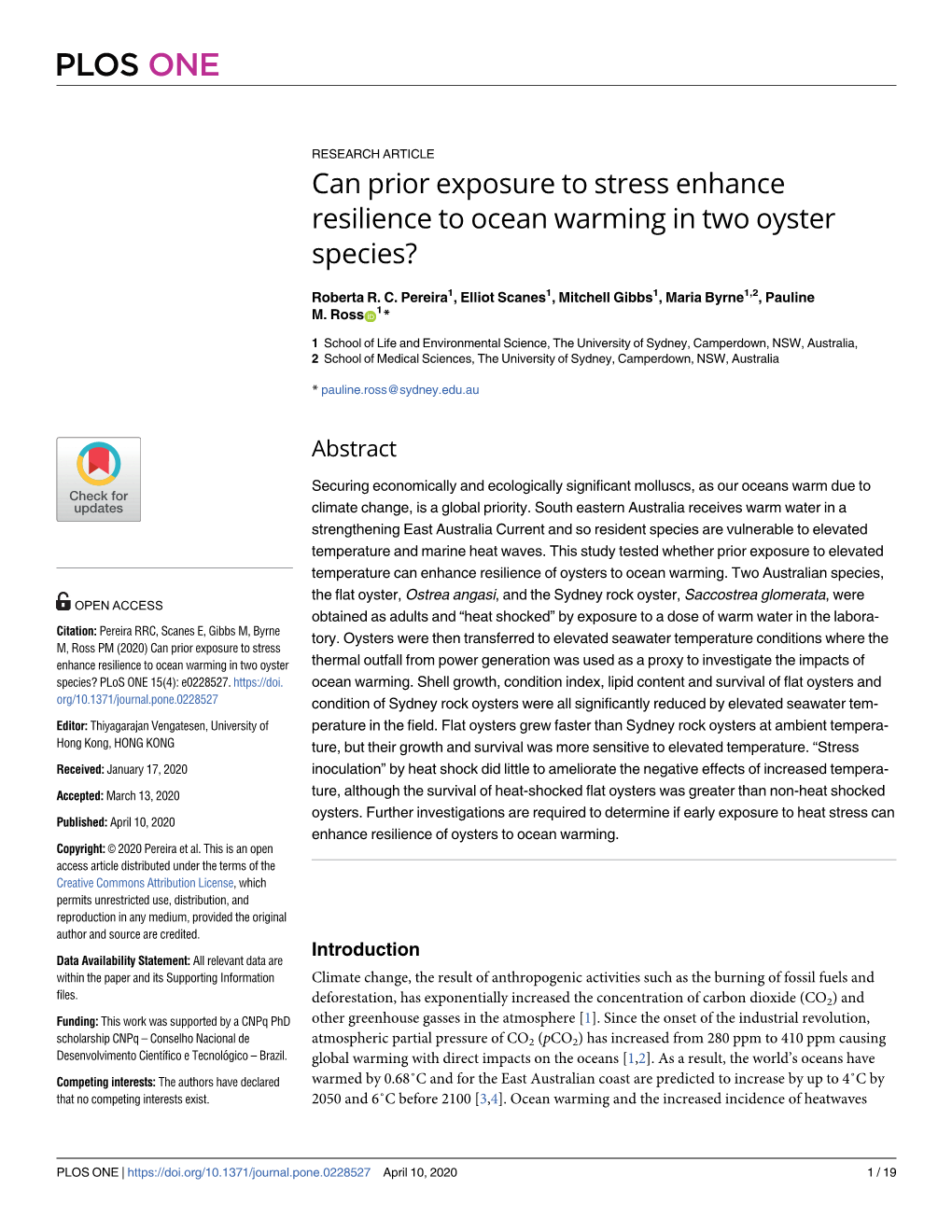 Can Prior Exposure to Stress Enhance Resilience to Ocean Warming in Two Oyster Species?
