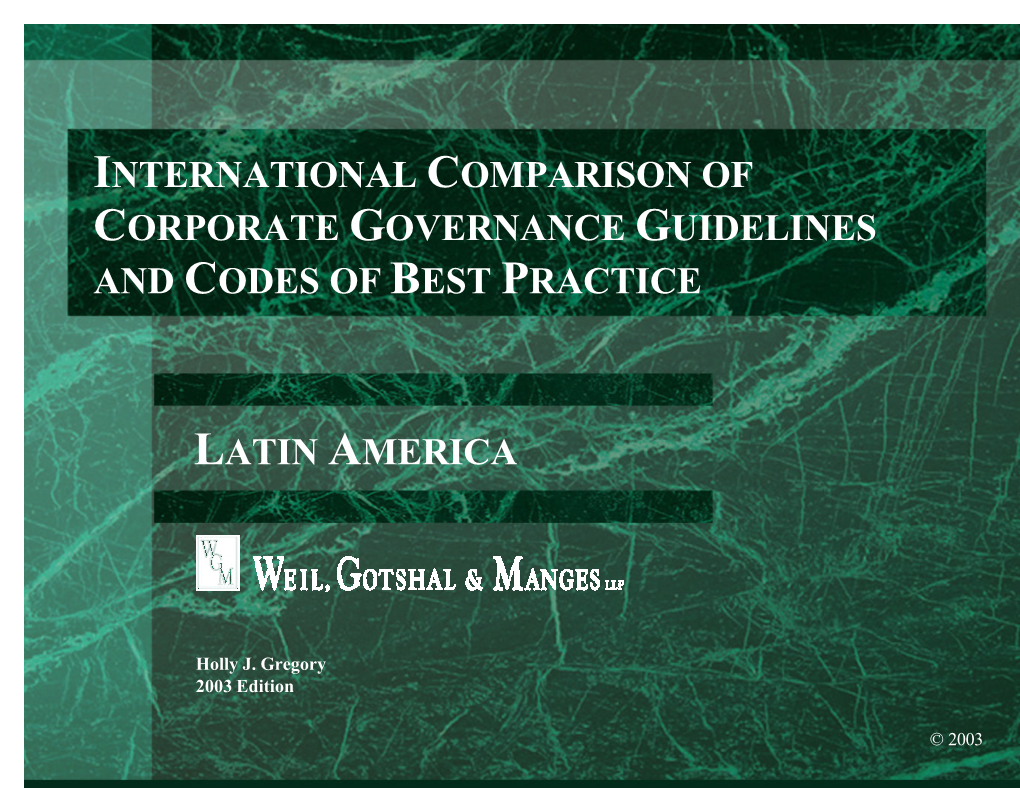 International Comparison Of Corporate Governance Guidelines And Codes ...