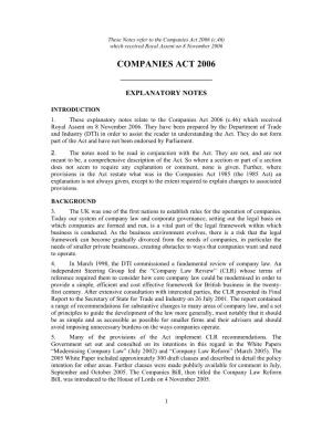 Companies Act 2006 —————————— Explanatory Notes