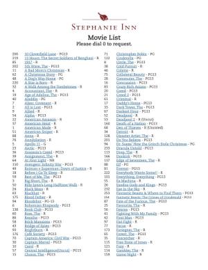 Movie List Please Dial 0 to Request