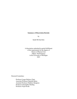 Summary of Dissertation Recitals by Sarah Mi-Eun Kim a Dissertation