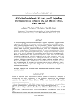 Altitudinal Variation in Lifetime Growth Trajectory and Reproductive Schedule of a Sub-Alpine Conifer, Abies Mariesii
