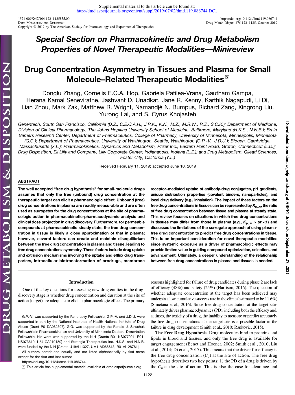 Drug Concentration Asymmetry in Tissues and Plasma for Small Molecule–Related Therapeutic Modalities S