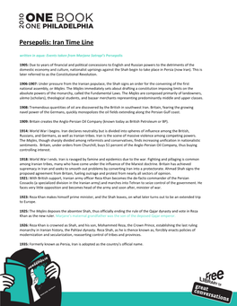 Persepolis: Iran Time Line Written in Aqua: Events Taken from Marjane Satrapi’S Persepolis
