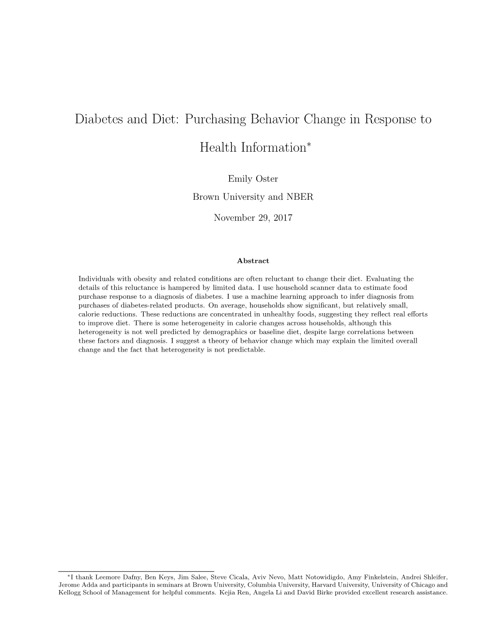 Diabetes and Diet: Purchasing Behavior Change in Response to Health Information