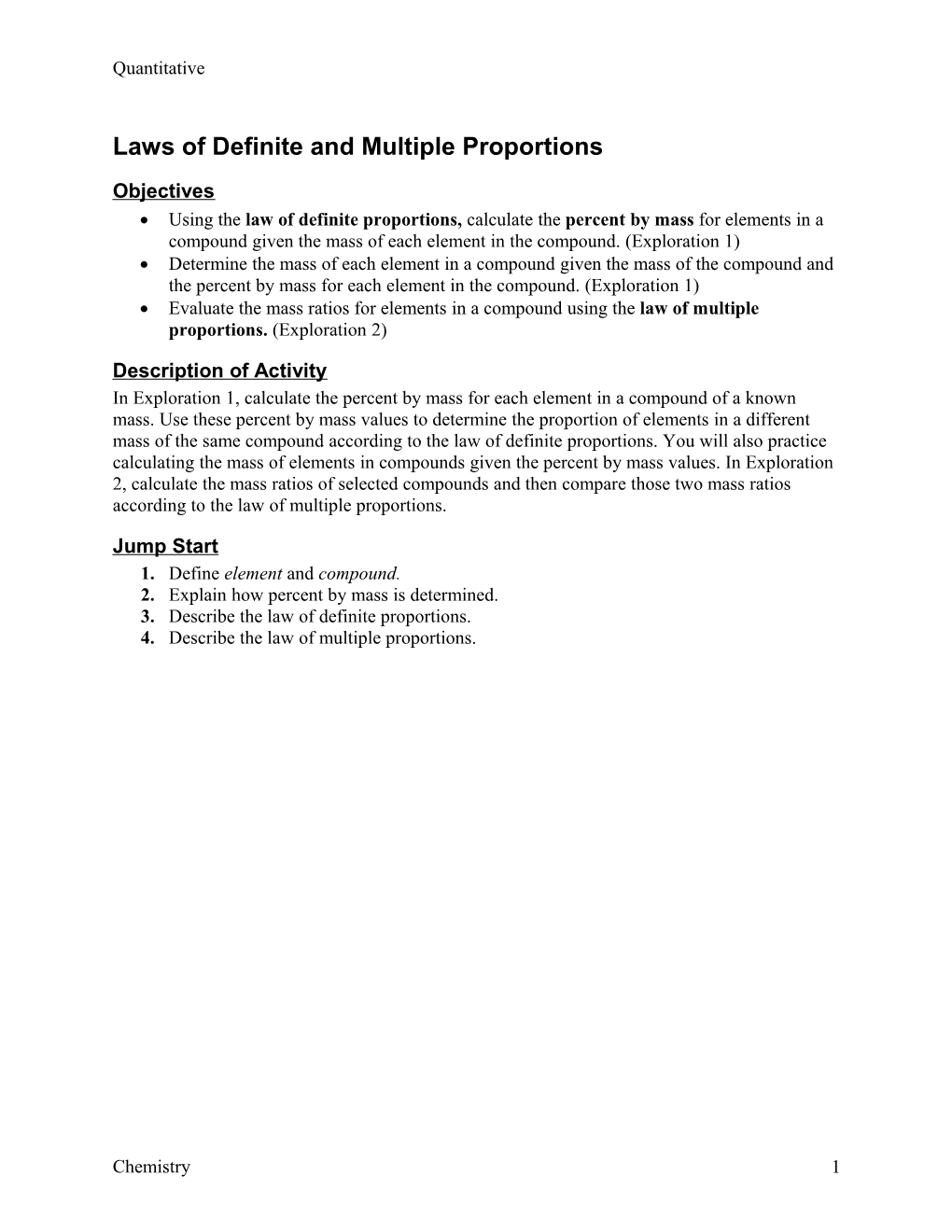 Laws of Definite and Multiple Proportions