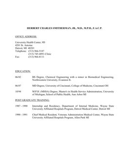 Herbert Charles Smitherman, Jr., MD, MPH, FACP Curriculum Vitae Page 2