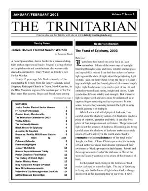 THE TRINITARIAN 1 Volume 7, Issue 1 the TRINITARIAN Find Us Also on the Trinity Web Site at Fr