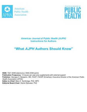 American Journal of Public Health (AJPH) Instructions for Authors