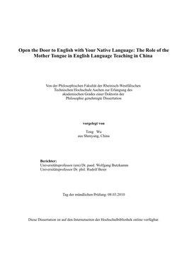 The Role of the Mother Tongue in English Language Teaching in China
