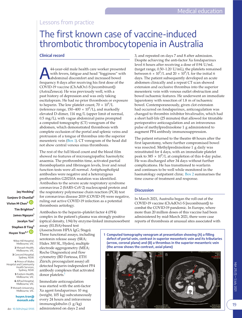 Induced Thrombotic Thrombocytopenia in Australia