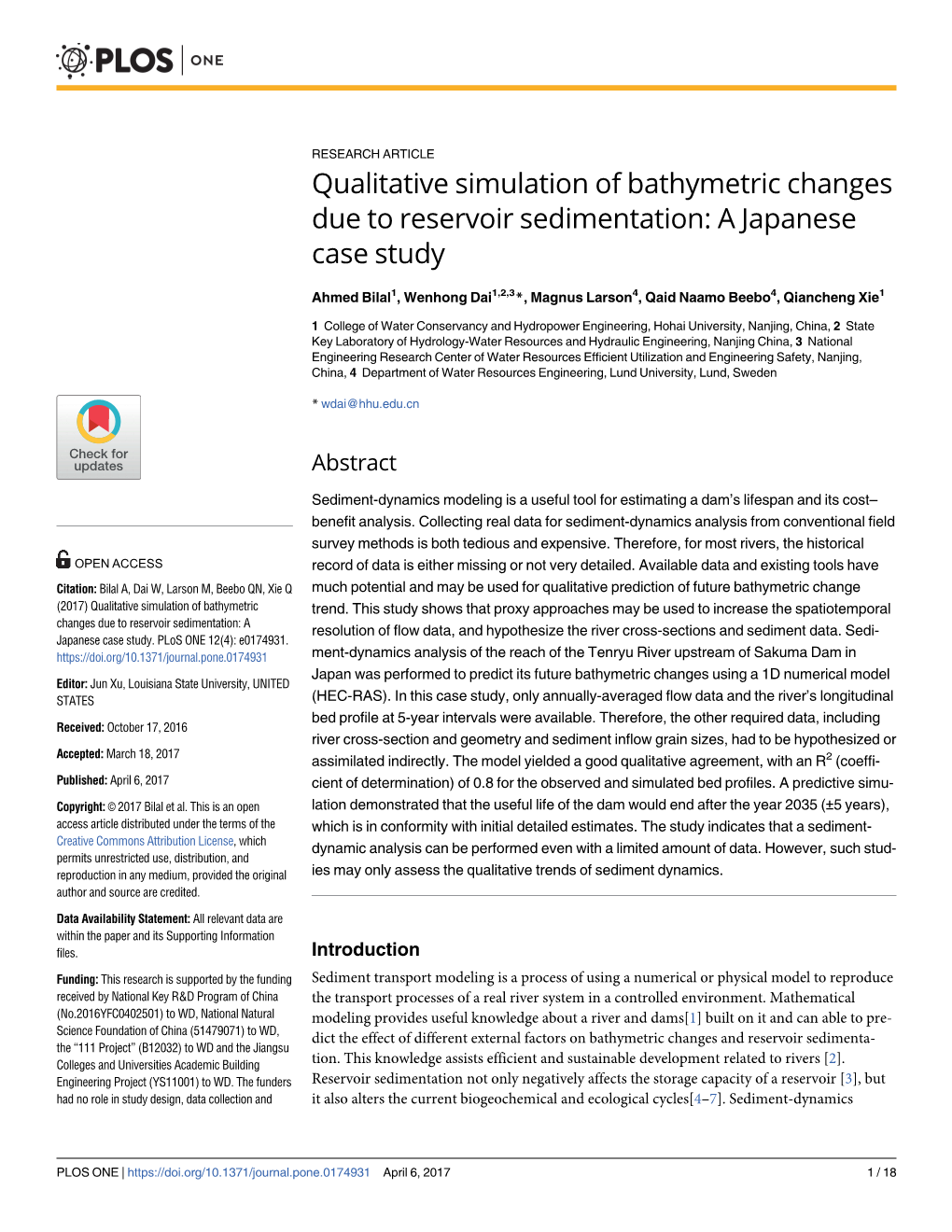 Qualitative Simulation of Bathymetric Changes Due to Reservoir Sedimentation: a Japanese Case Study