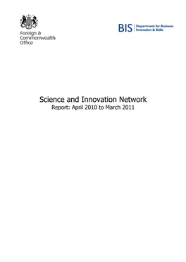 Science and Innovation Network Report: April 2010 to March 2011