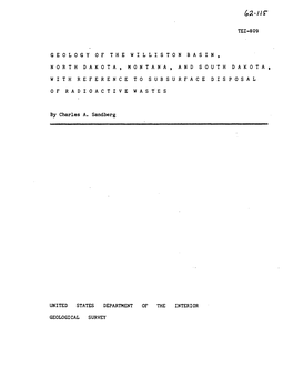 Tei-809 Geology of the Williston Basin, North Dakota, Montana, and South