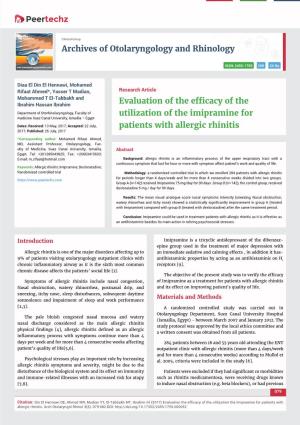 Evaluation of the Efficacy of the Utilization of the Imipramine For