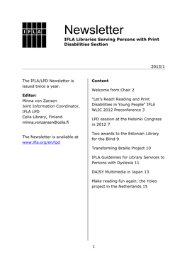 Newsletter IFLA Libraries Serving Persons with Print Disabilities Section