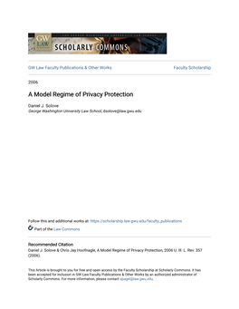 A Model Regime of Privacy Protection