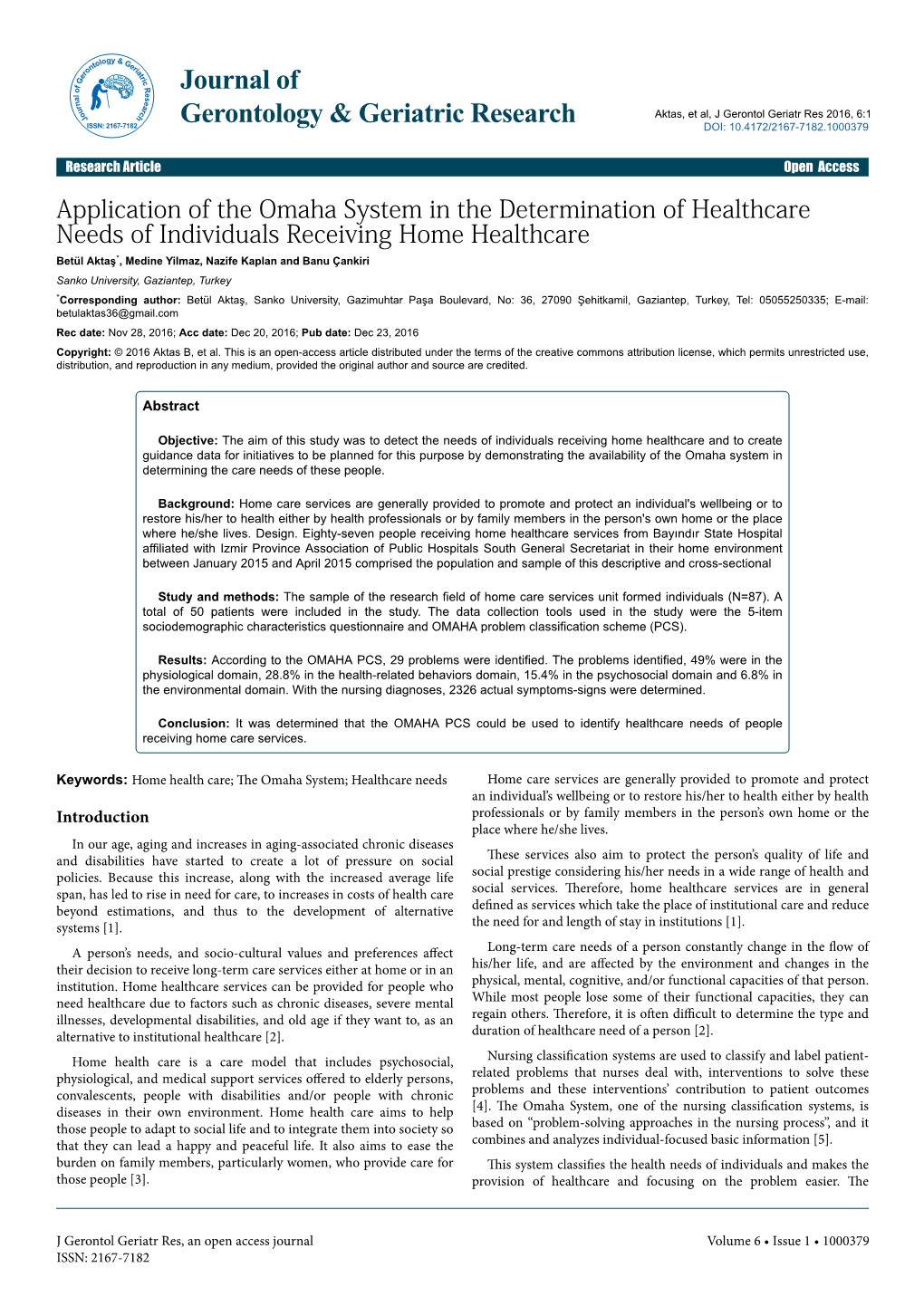 Application of the Omaha System in the Determination of Healthcare