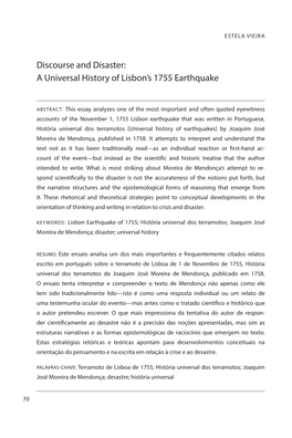 Discourse and Disaster: a Universal History of Lisbon's 1755 Earthquake