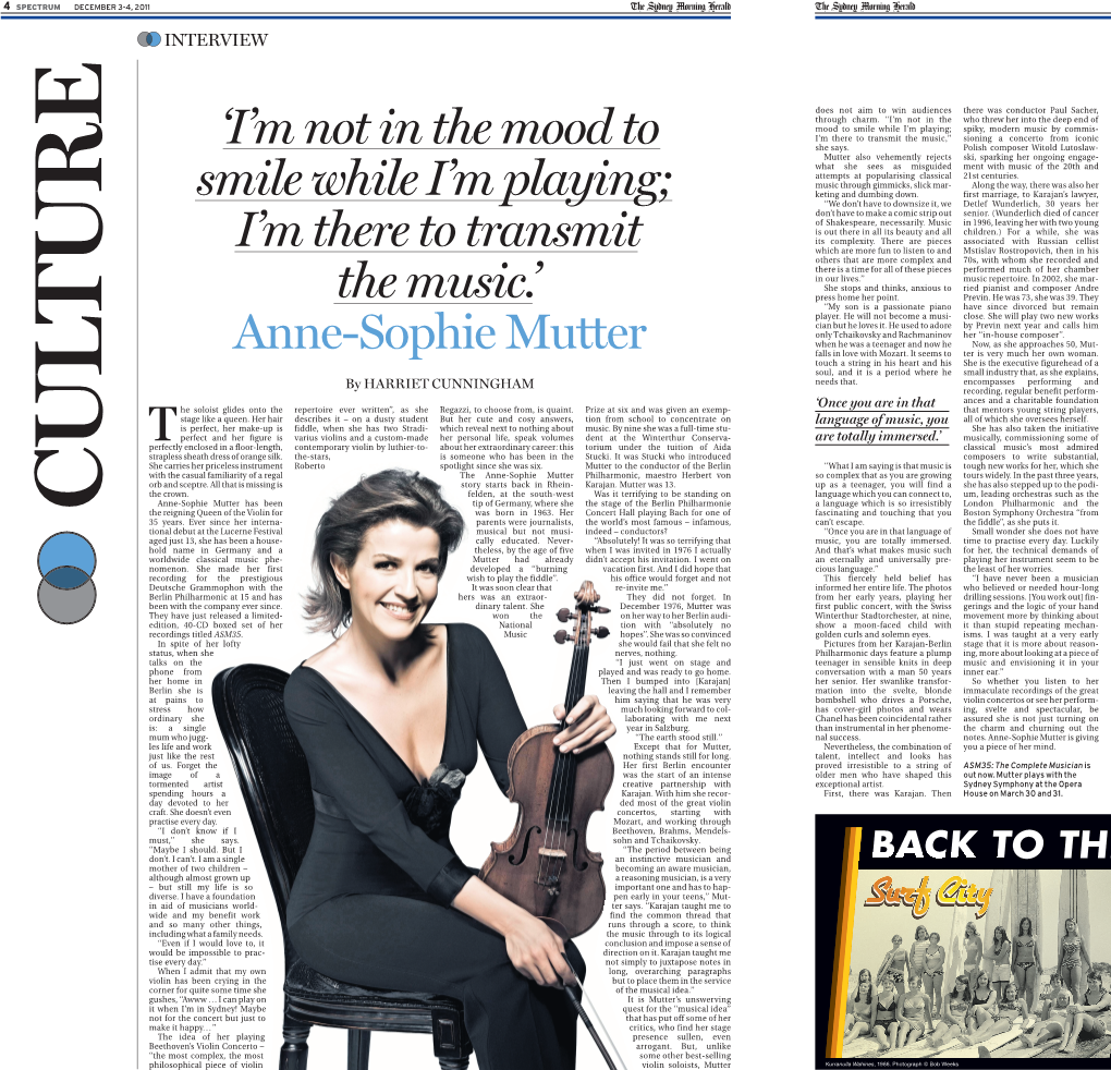 'I'm Not in the Mood to Smile While I'm Playing; I'm There to Transmit the Music.' Anne-Sophie Mutter