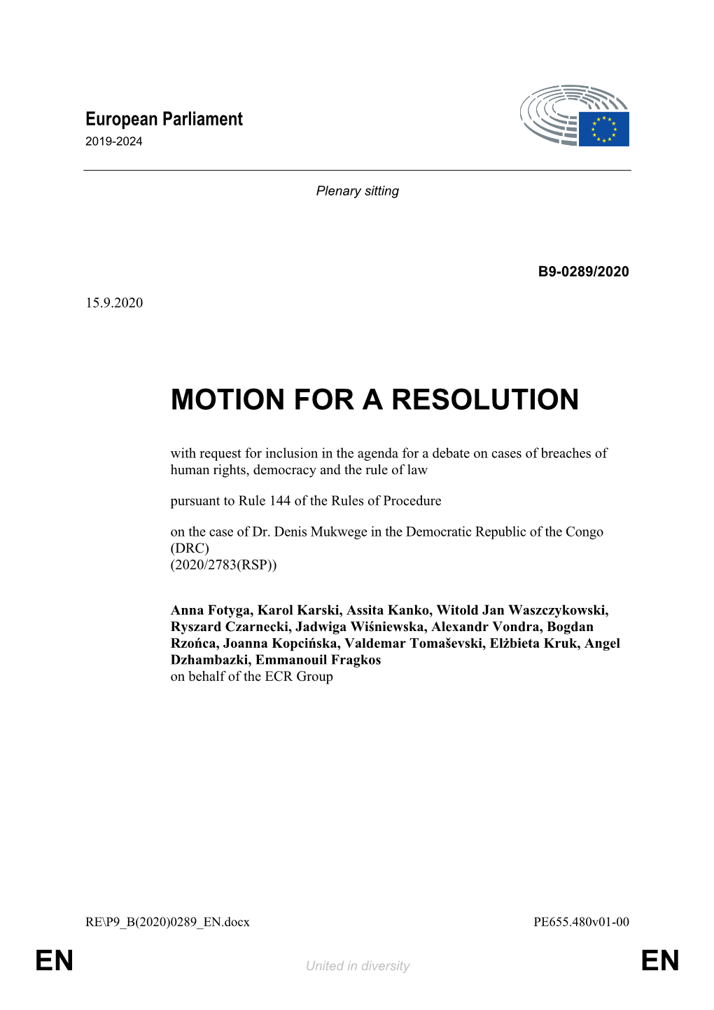 En En Motion for a Resolution