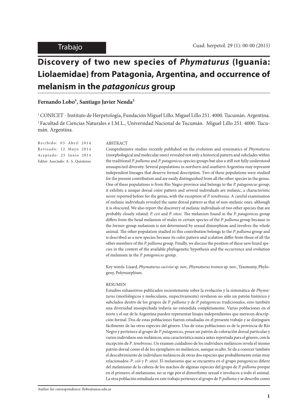 Discovery of Two New Species of Phymaturus (Iguania: Liolaemidae) from Patagonia, Argentina, and Occurrence of Melanism in the Patagonicus Group