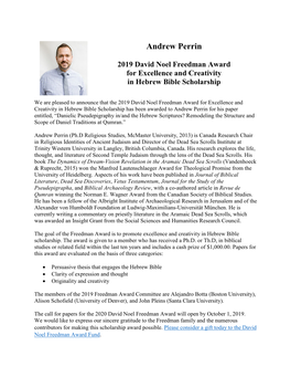 Andrew Perrin 2019 David Noel Freedman Award for Excellence