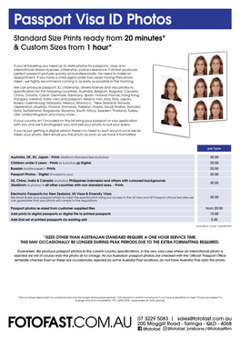 Passport Visa ID Photos Standard Size Prints Ready from 20 Minutes* & Custom Sizes from 1 Hour*