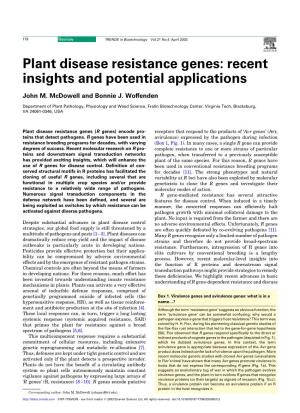Plant Disease Resistance Genes: Recent Insights and Potential Applications