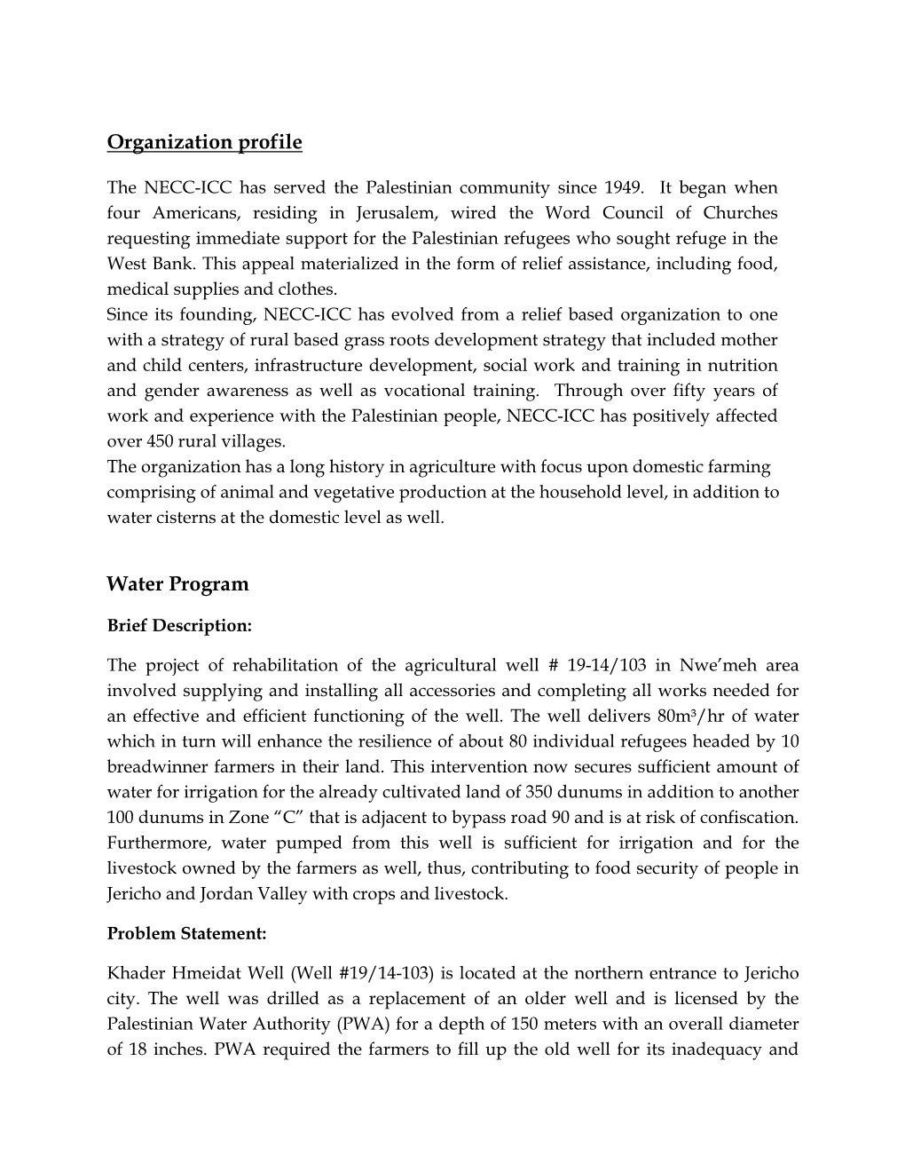 Organization Profile Water Program