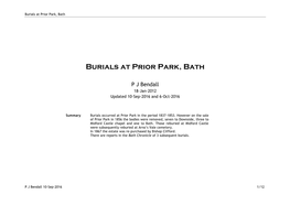 Burials at Prior Park, Bath