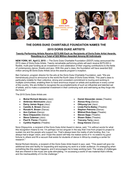 The Doris Duke Charitable Foundation Names the 2015