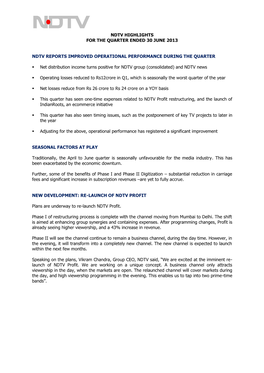NDTV Financial Press Release (Q1 FY 13-14)