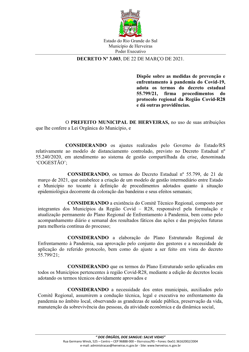 Decreto Nº 3.003, De 22 De Março De 2021