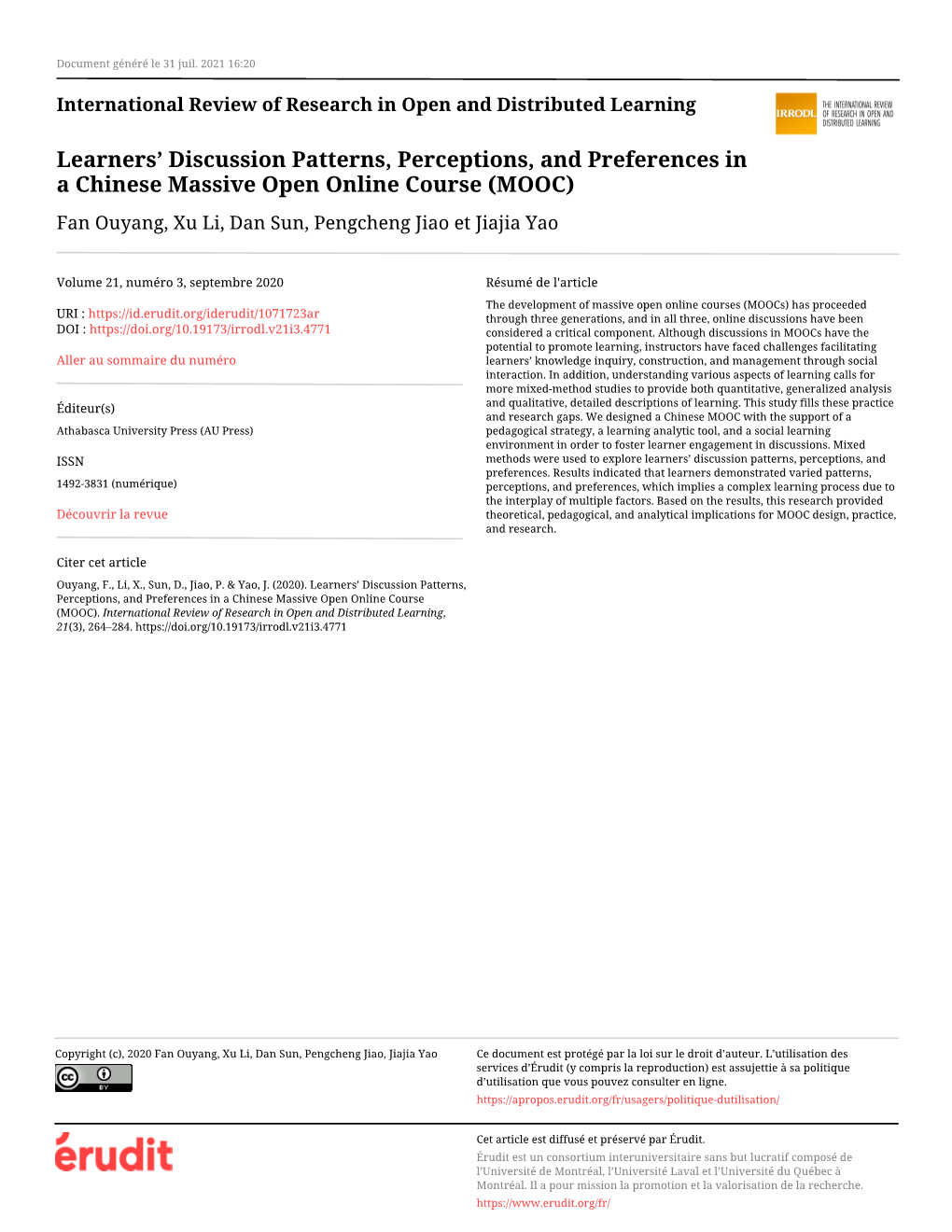 Learners' Discussion Patterns, Perceptions, and Preferences in A