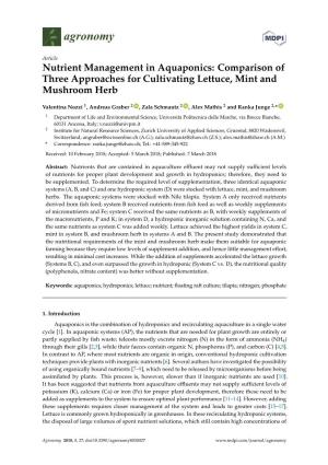 Comparison of Three Approaches for Cultivating Lettuce, Mint and Mushroom Herb