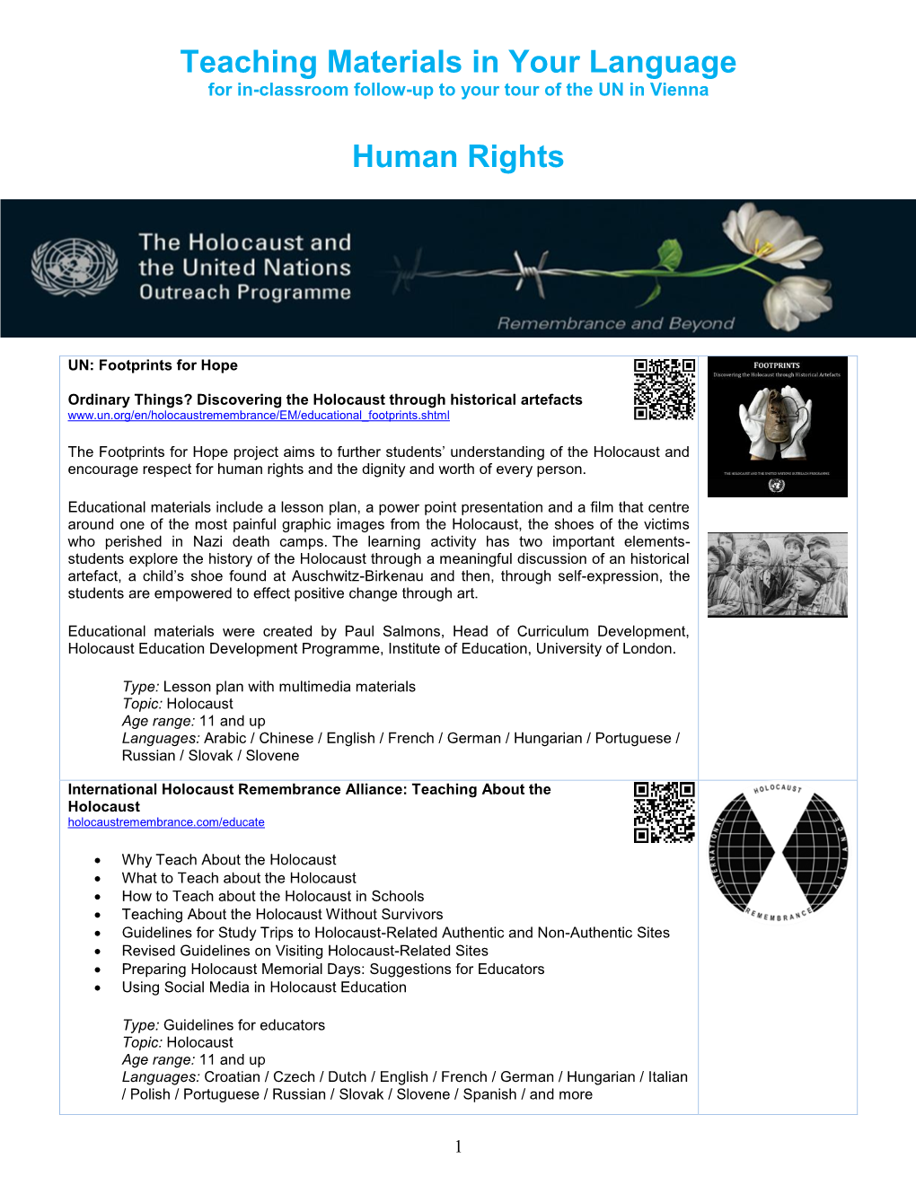 Teaching Materials in Your Language Human Rights