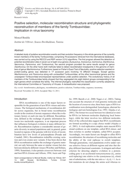 Positive Selection, Molecular Recombination Structure and Phylogenetic Reconstruction of Members of the Family Tombusviridae: Implication in Virus Taxonomy