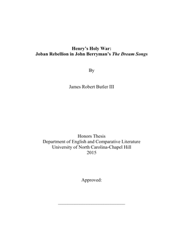 Joban Rebellion in John Berryman's the Dream Songs by James Robert