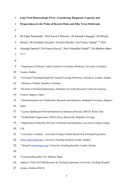 1 Lujo Viral Hemorrhagic Fever: Considering Diagnostic Capacity And