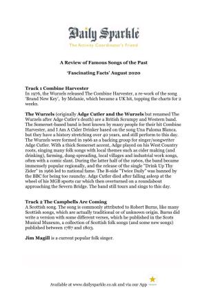A Review of Famous Songs of the Past 'Fascinating Facts' August