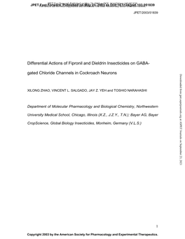 Differential Actions of Fipronil and Dieldrin Insecticides on GABA
