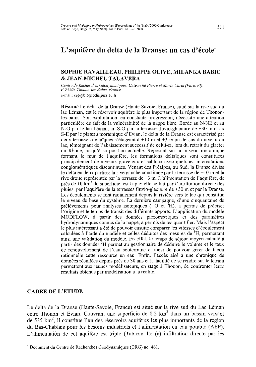 L'aquifère Du Delta De La Dranse: Un Cas D'école'