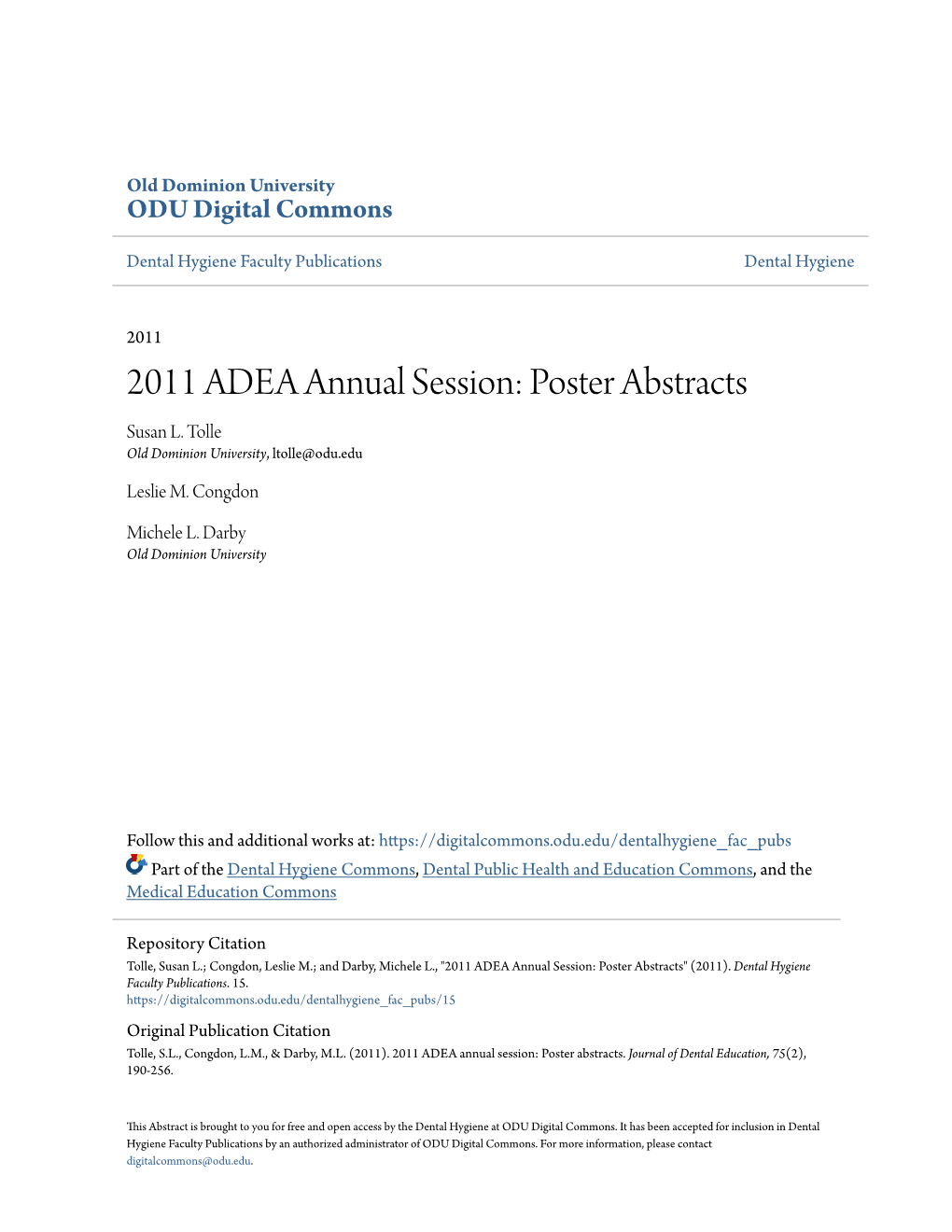 2011 ADEA Annual Session: Poster Abstracts Susan L