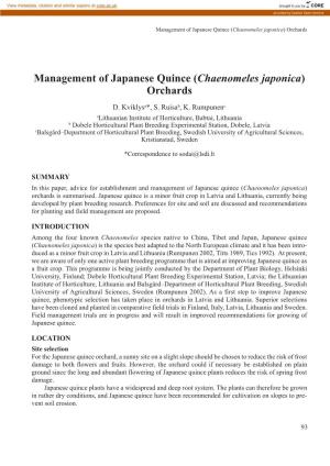 Management of Japanese Quince (Chaenomeles Japonica) Orchards