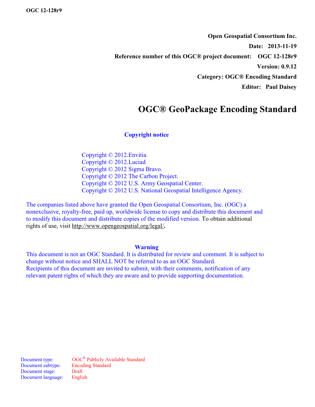 OGC® Geopackage Encoding Standard