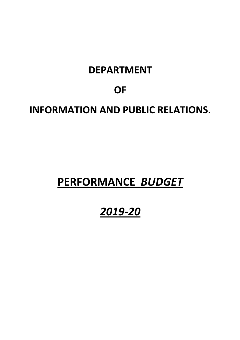 Performance Budget 2019-20