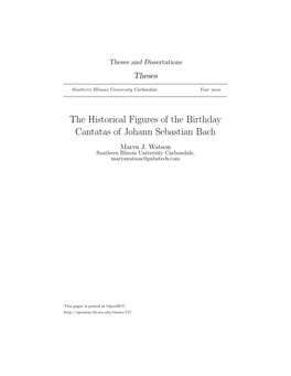 The Historical Figures of the Birthday Cantatas of Johann Sebastian Bach Marva J